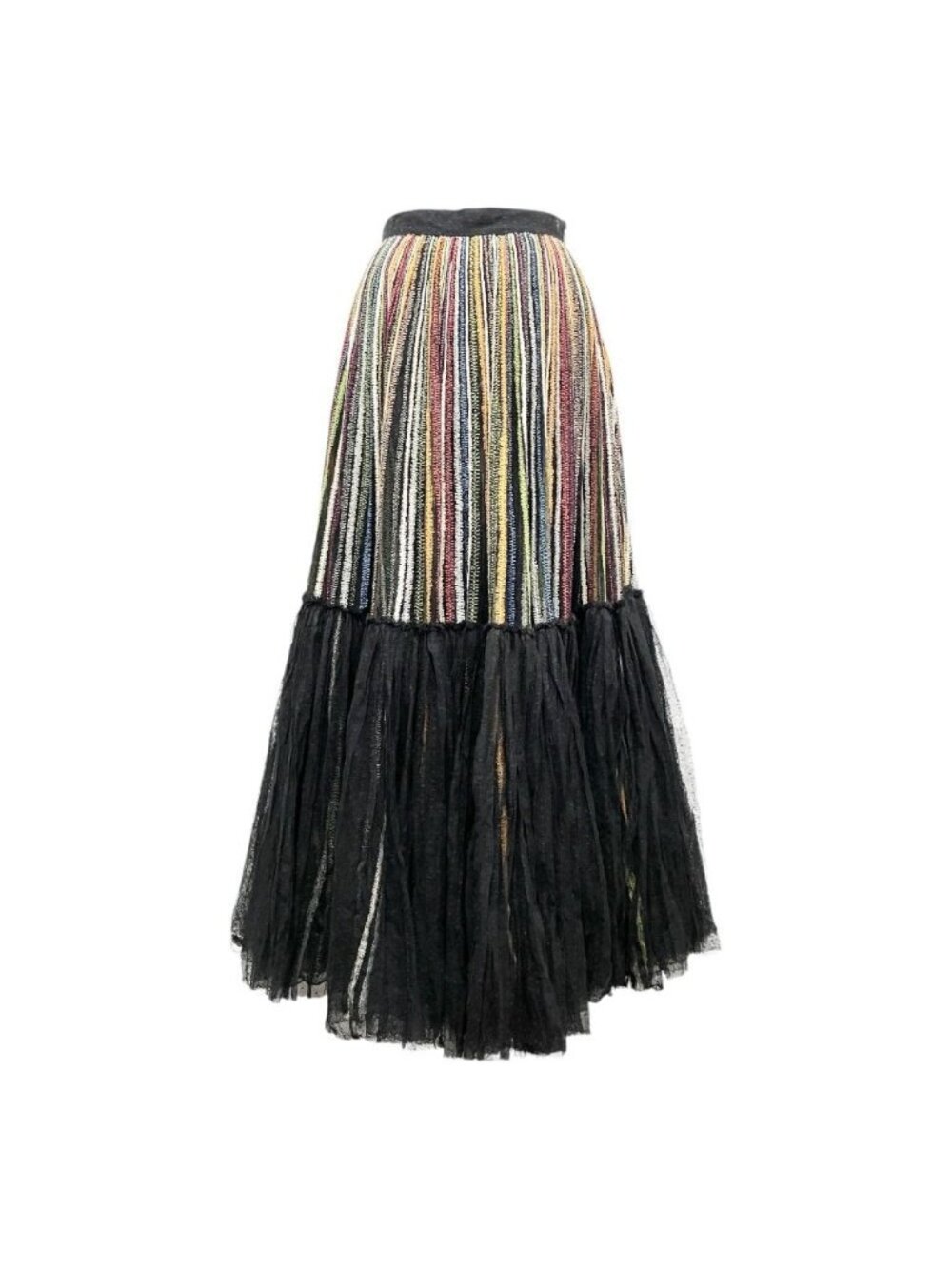 Dior Multi Striped Tulle Long Skirt Lace Sample Black 36